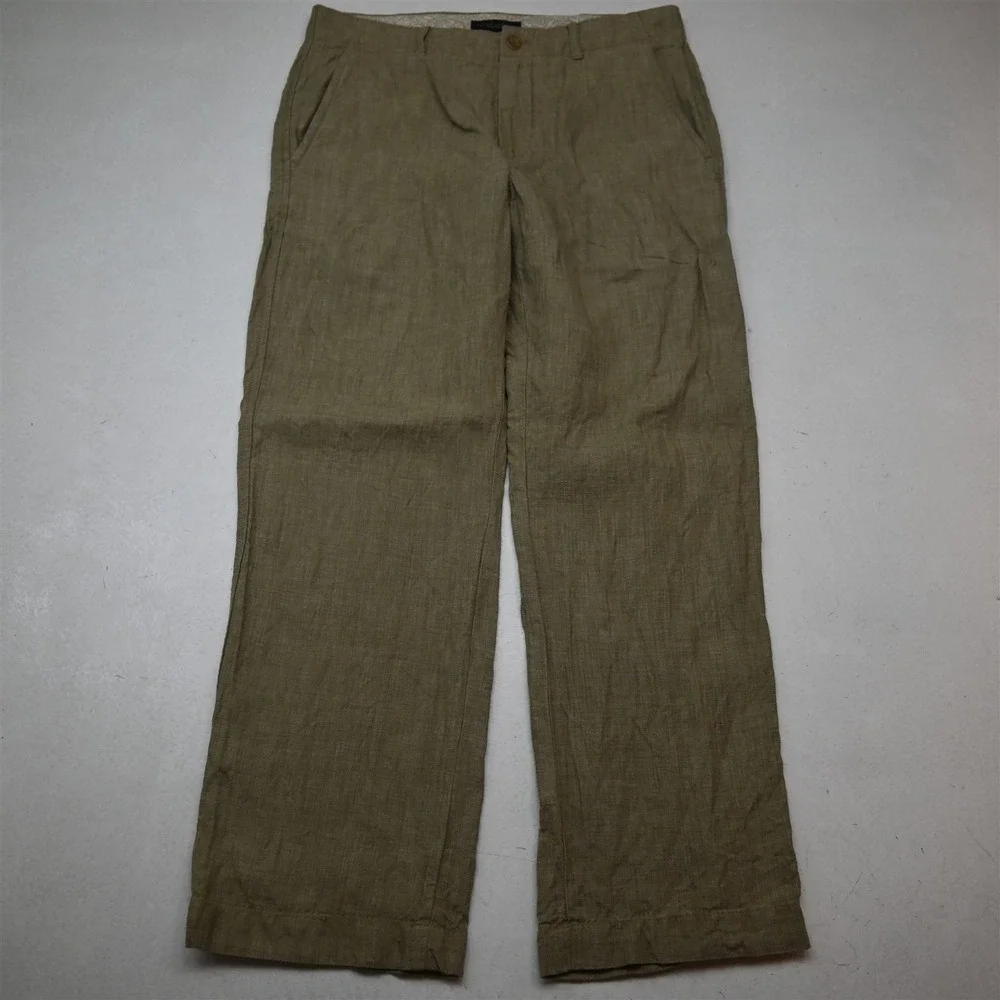 Banana Republic 32x30 Tan Khaki 100% Linen Drawstring Relax Wedding Beach Pants